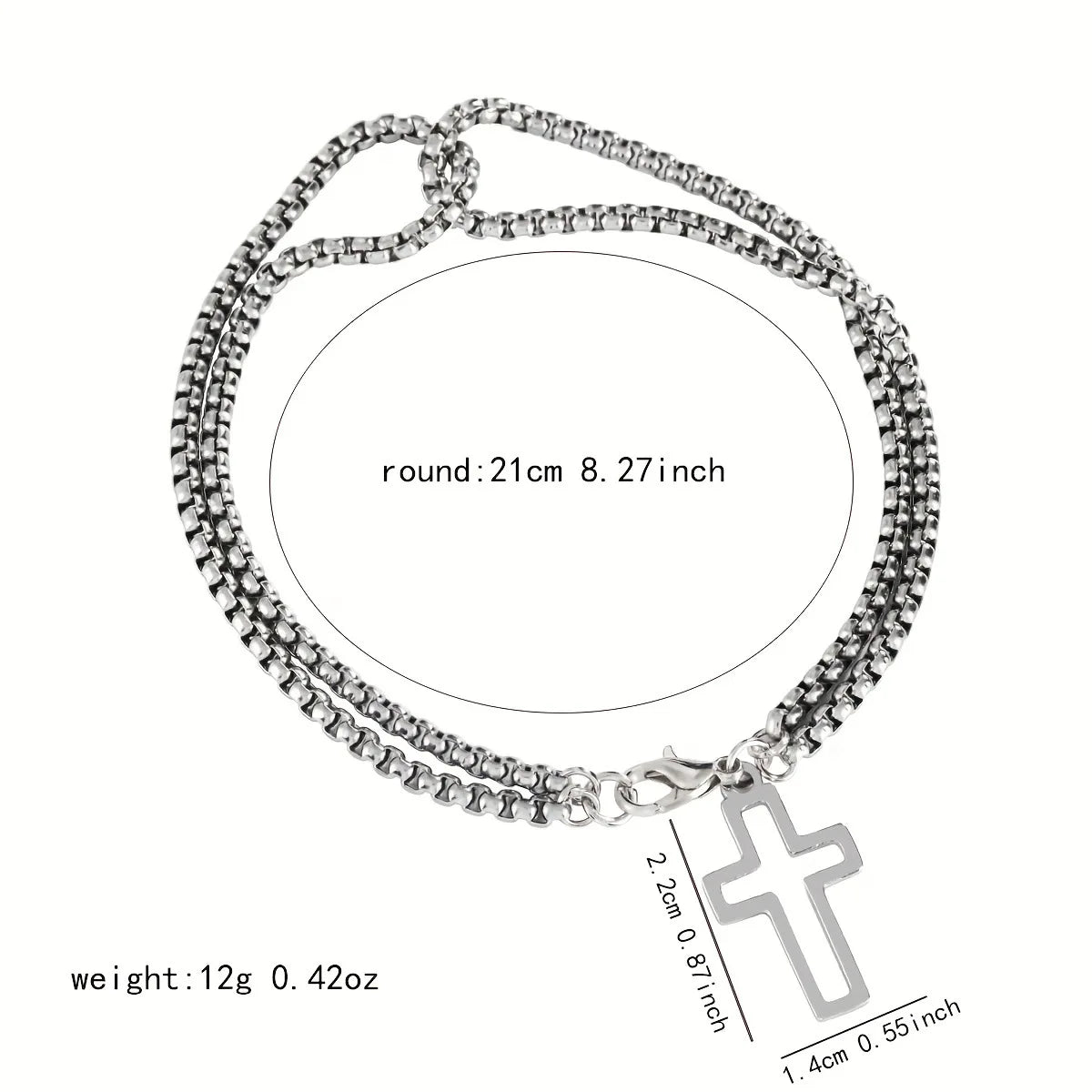 Mens Stainless Steel Double Chain Cross Bracelet Durable Hip Hop Jewelry - Smarsty
