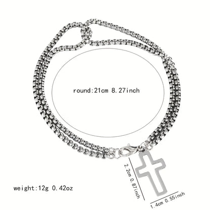 Mens Stainless Steel Double Chain Cross Bracelet Durable Hip Hop Jewelry - Smarsty