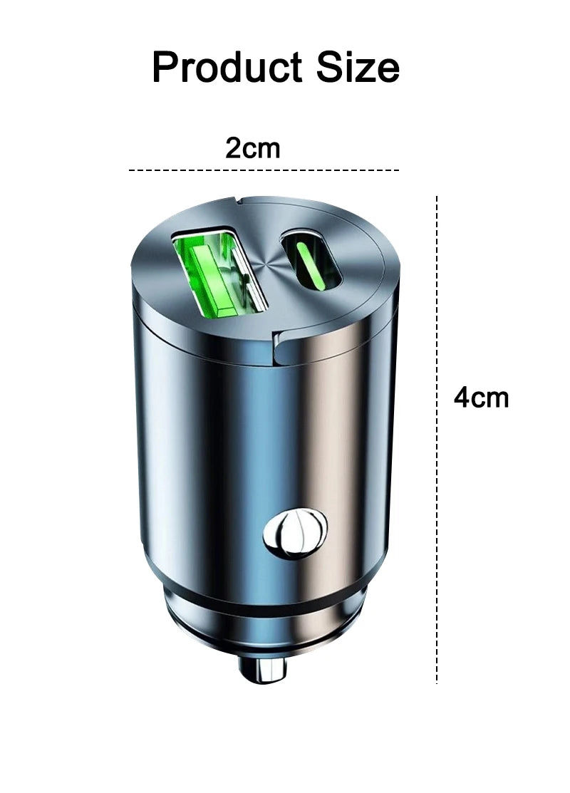 200W mini car charger fast charging for iPhone QC3.0 mini PD USB Type C car mobile phone charger for Xiaomi Samsung Huawei - Smarsty