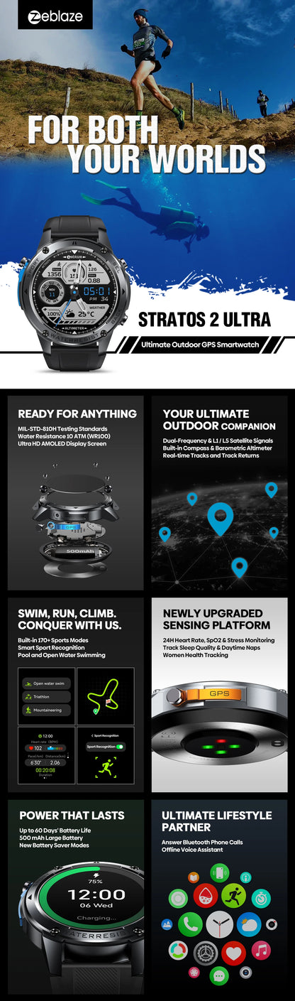 Zeblaze Stratos 2 Ultra GPS Smart Watch with Voice Calling - Smarsty