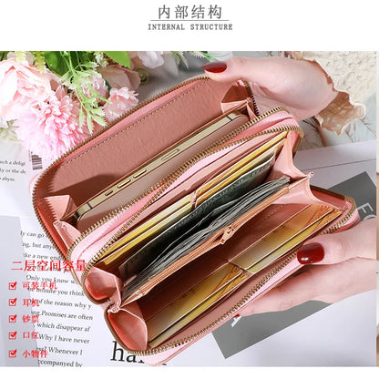 Long Women's Wallet Female Purses Tassel Coin Purse Card Holder Wallets Double Zipper Pu Leather Clutch Luxury Money Phone Bag - Smarsty