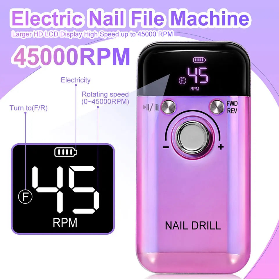 Professional 45000RPM Electric Nail Drill Machine Portable Manicure Tool - Smarsty