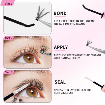 DIY Eyelash Extension Kit with Mixed Clusters and Applicator - Smarsty