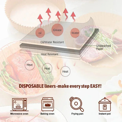 Air Fryer Disposable Baking Paper Mats 50/100PCS Nonstick Absorbent Design - Smarsty
