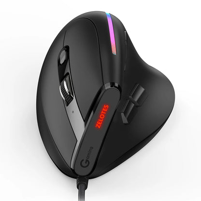 ZELOTES T-50 Ergonomic Wired Vertical RGB Mouse 12800 DPI Adjustable for PC Computer Gaming USB Wired Vertical Optical Mouse