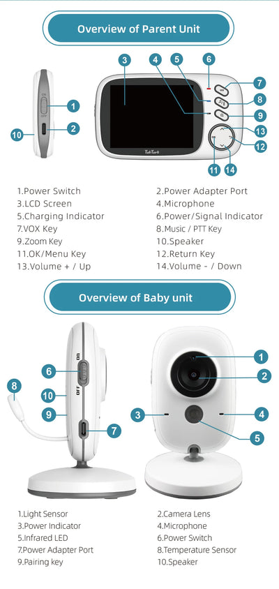 TakTark 3.2 Inch Wireless Video Baby Monitor With Lullabies Auto Night Vision Two Way Intercom Temperature Monitoring Babysitter by Smarsty