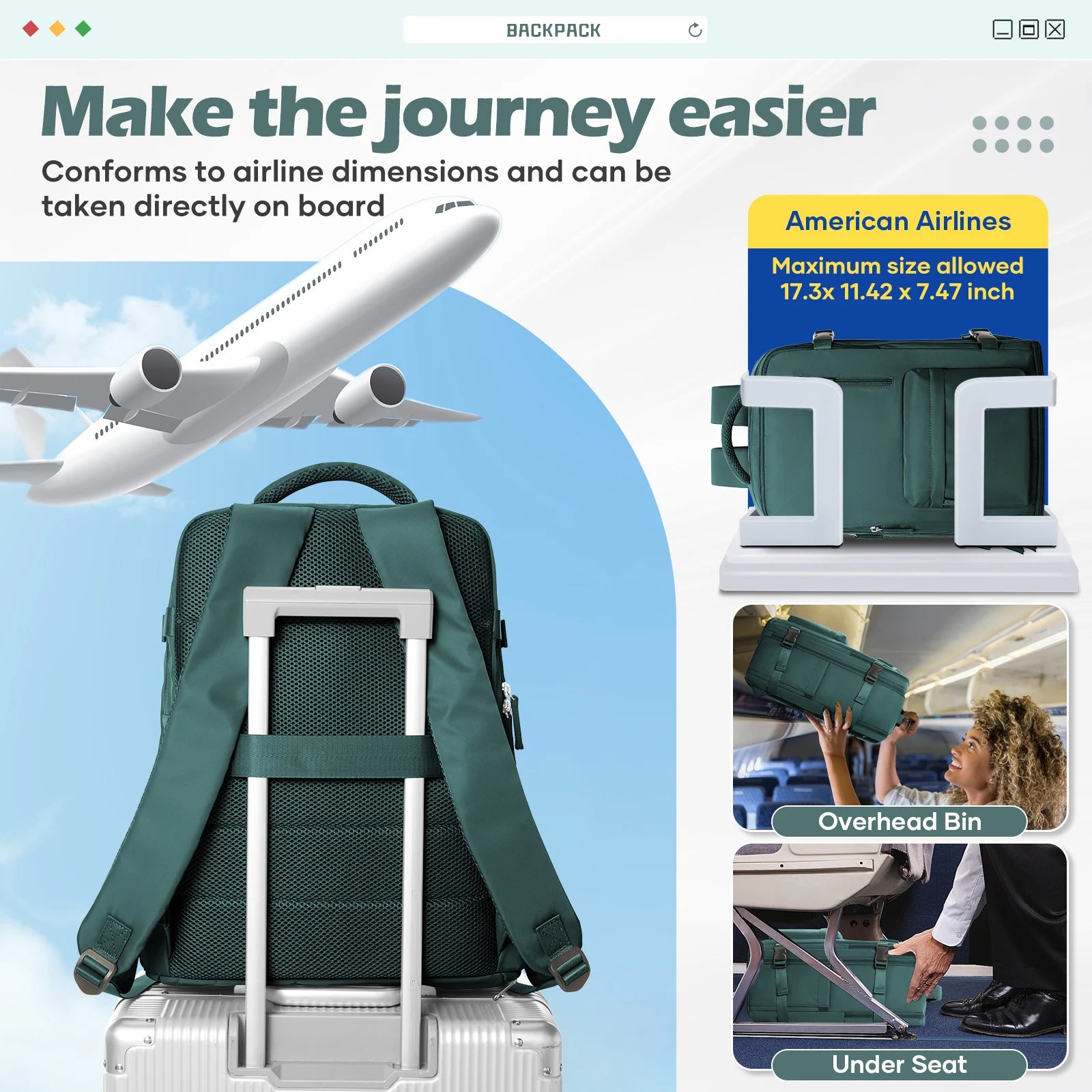 Backpack 40x30x20 Airplane, Ryanair Cabin Hand Luggage Backpack, Easyjet Laptop Backpack for Aeroplane Travel, School Backpack