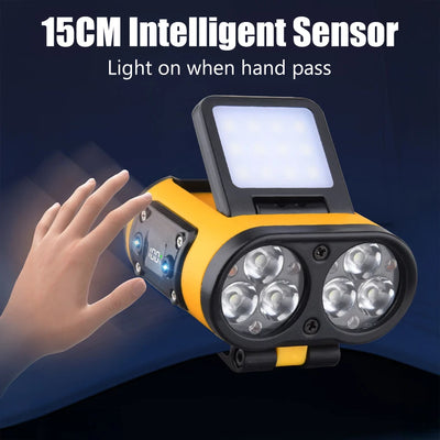LED Headlamp Smart Sensor Cap Clip Light TPYE-C Rechargeable Flashlight With Power Display Riding Fishing Camping Outdoor Torch by Smarsty