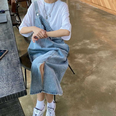 Spring Summer Denim Overall Dress Women Sleeveless Jeans Dresses Fashion Female Solid Slip Casual Loose Spaghetti Strap Dresses - Smarsty