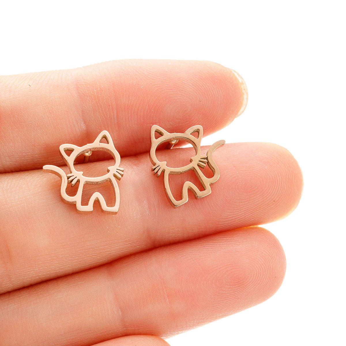 Stainless Steel Cat Stud Earrings Cute Hypoallergenic Gift - Smarsty