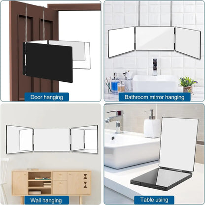 Black Portable 360 Trifold Makeup Mirror with Adjustable Hooks - Smarsty