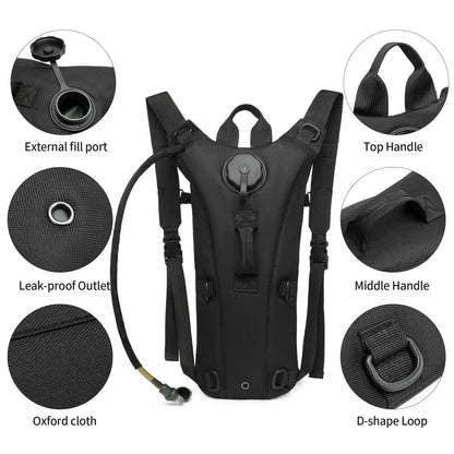 Tactical Water Hydration Pack - Military Class Camel Backpack with 3L Leakproof Water Bladder for Running, Jogging, Cycling - Smarsty