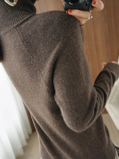 Fashion Basic Autumn Winter  Merino Wool Sweater Mock Neck Cashmere Pullover  Solid Color Soft Long Sleeve Clothing Tops - Smarsty