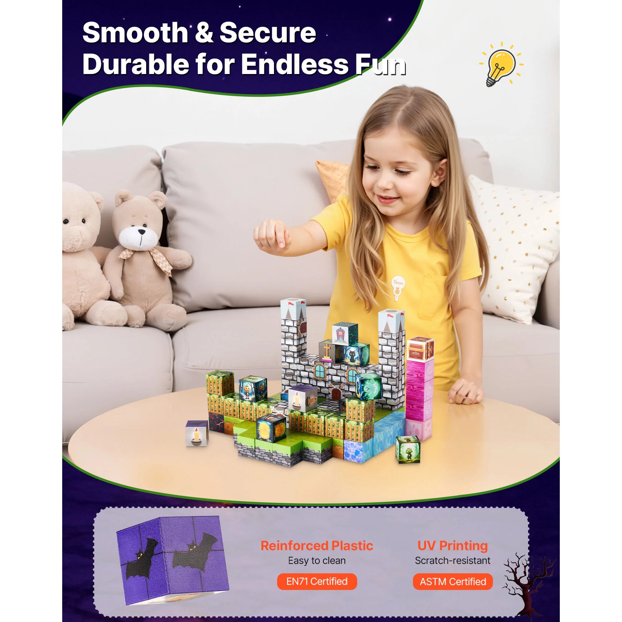 SucceBuy 100PCS Magnetic Blocks Cemetery Zombies Set Magnetic Building Cubes Construction Stacking Toys for Kids Birthday Gift