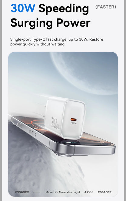 Essager Mini 30W Type C Charger PD QC3.0 Fast Type C Charger For iPhone 16 15 14 13 Pro Samsung S25 Xiaomi iPad Travel Adapter - Smarsty