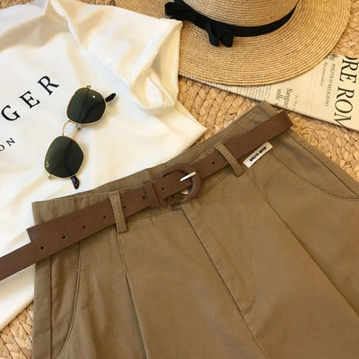 [Delivery belt] Summer new wide leg shorts Thin cotton A-frame shorts Office ladies classic loose casual zipper shorts for women - Smarsty