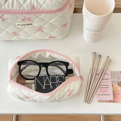 Bow Print Makeup Bag Large Capacity Travel Cosmetic Case - Smarsty