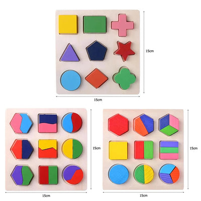 Wooden Geometric Shapes Montessori Puzzle Sorting Math Bricks Preschool Learning Educational Game Baby Toddler Toys for Children by Smarsty