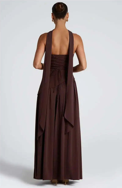 Mozision Strapless Off-shoulder Sexy Maxi Dress For Women Gown Patchwork Scarf Collar Thigh High Split Club Party Long Dress - Smarsty