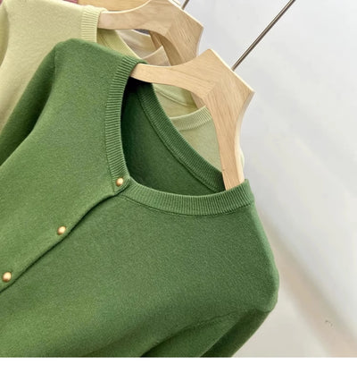 AOSSVIAO Long Sleeve Sweaters Cardigan Spring Autumn Women O-Neck Knitwear Tops Clothing Fashion Basic Tops - Smarsty