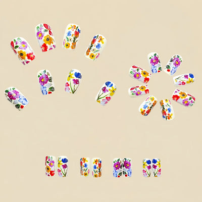 24 Piece Set Medium Long Press On Nails with Floral Design - Smarsty