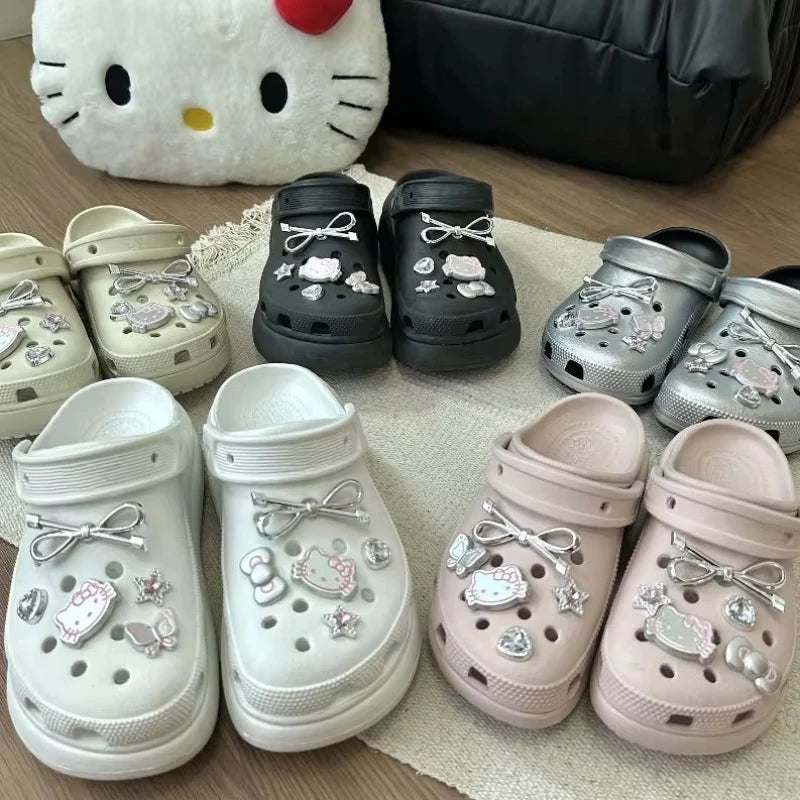 MINISO Hello Kitty Silvery Shoe Charms Set Cute Cartoon Plastics Decorations for Clogs & Sandals Perfect Gift for Boy Girl