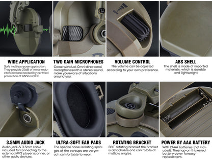 Active Helmet Mounted Earmuffs For Shooting Electronic Hearing Protection Ear Protect Noise Reduction Active Hunting Headphone