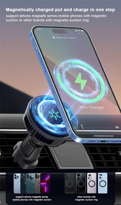 Ice Cooling Magnetic Wireless Car Charger Stand With LED - Smarsty