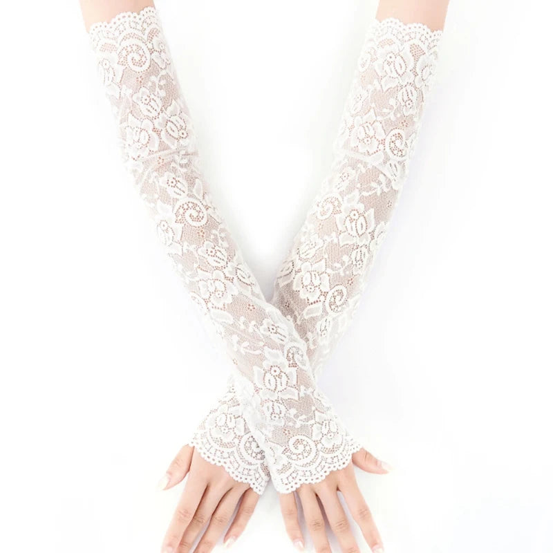Women Lace Sunscreen Arm Sleeves UV Protection Gloves - Smarsty