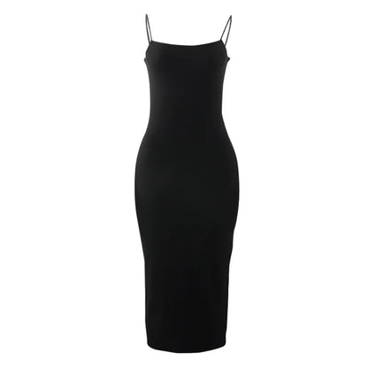 Summer Black Sexy Dress Women Streetwear Sleeveless Backless Solid Spaghetti Strap Bodycon Casual Clubwear Elegant Party Dresses - Smarsty