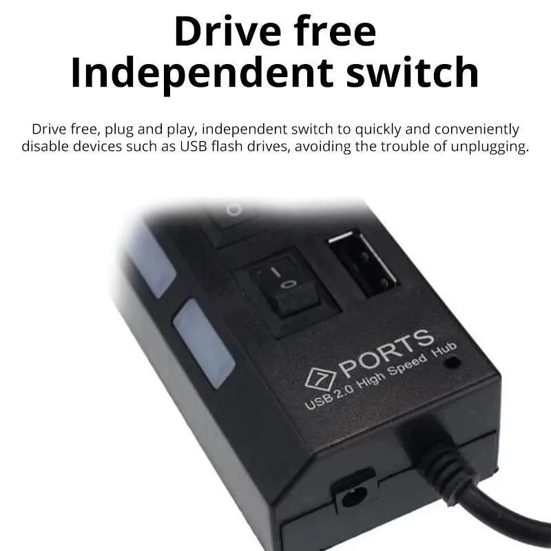 Seven Port USB 2 0 Hub With Built In Current Protection