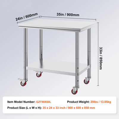 SucceBuy Stainless Steel Kitchen Worktable shelves Commercial Work Bench Table with Caster Wheels for Home Restaurant Storage - Smarsty