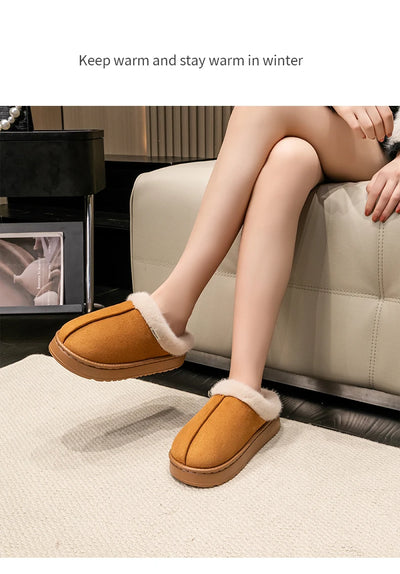 Women's Winter Slippers Non-Slip Indoor House Shoes, Plush Fleece Lined Warm Cotton Slippers with Soft Sole for Home Comfort - Smarsty