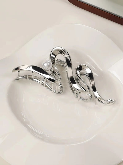 Silver Heart Hair Claw Clip Large Elegant Hold For Women - Smarsty