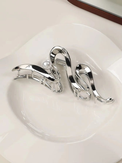 Silver Heart Hair Claw Clip Large Elegant Hold For Women - Smarsty