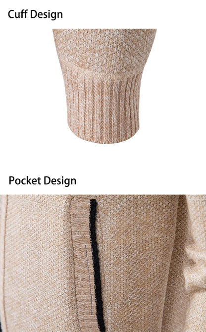 Autumn And Winter New Jersey Men's Casual Sports Coat Solid Color Stand Collar Wweater Grab Fleece Warm Zipper Cardigan - Smarsty
