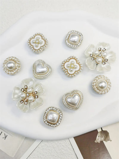 10PCS Shoe Charms ABS Decorations Accessories DIY Ornament Pins For Clog Buckle Lady Garden Shoes Elegant Pearl Floral Design - Smarsty