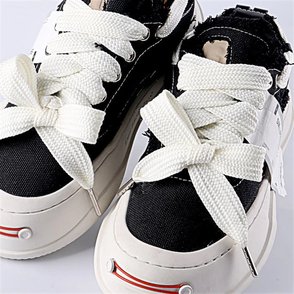 1 Pair Shoelaces Flat Thicken Weave Craft Off 2cm Wide Black White Shoe Laces High-top Sneaker Canvas Shoelace Accessories - Smarsty