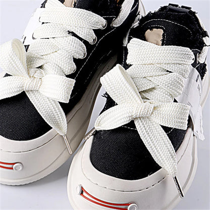 1 Pair Shoelaces Flat Thicken Weave Craft Off 2cm Wide Black White Shoe Laces High-top Sneaker Canvas Shoelace Accessories - Smarsty