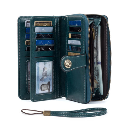 Rfid Anti-Theft Wallet for Men and Women, European and American Retro Leather Long Wallet Clutch, Oil Wax Leather Cut Out Multi-Card Slot Wallet, Large Capacity Zipper 70% off Clutch Bag, Card Holder Coin Purse Hand Bag - Smarsty