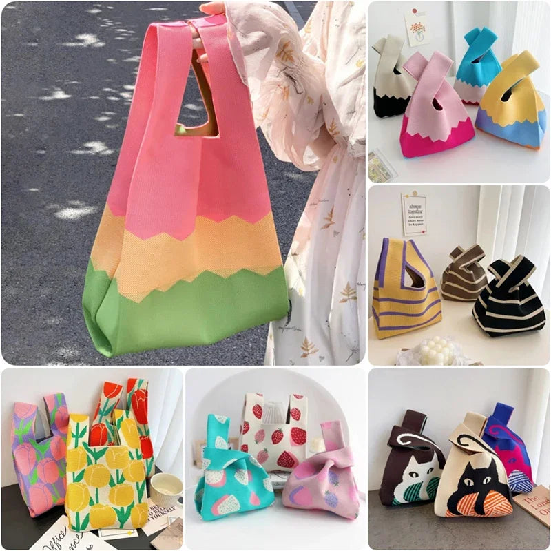 Handmade Knitted Wide Stripe Tote Bag For Women Everyday - Smarsty