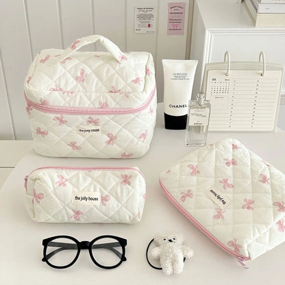 Bow Print Makeup Bag Large Capacity Travel Cosmetic Case - Smarsty