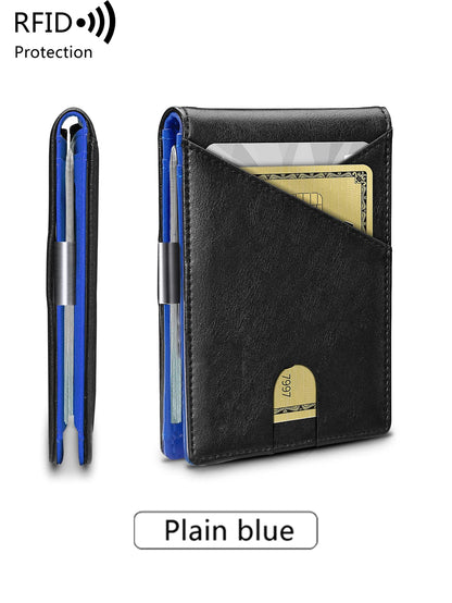 Minimalist men's wallet RFID anti-theft brush double fold cross front pocket portable card holder 12 card multifunctional wallet - Smarsty