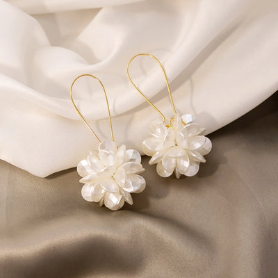 Korean Fashion White Crystal Flower Dangle Earrings for Women - Smarsty