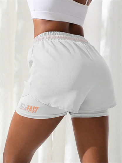 Women's High Rise Yoga Shorts With Elastic Proximity Control Running Shorts, Fake Two Pieces Pants - Smarsty