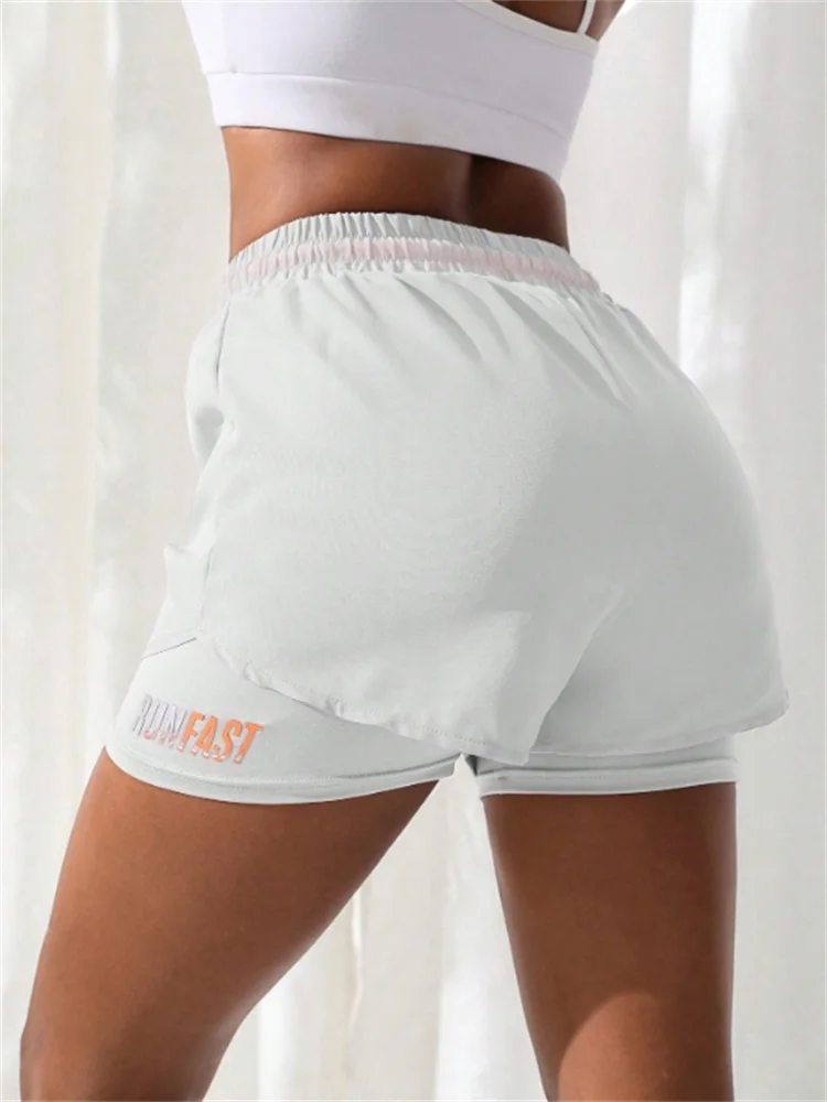 Women's High Rise Yoga Shorts With Elastic Proximity Control Running Shorts, Fake Two Pieces Pants - Smarsty