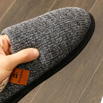 Memory Foam Cushion Slippers men Suede TPR Sole Platform Warm Soft Non Slip Stripe Comfortable Indoor Shoes Knited - Smarsty