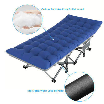 Folding Camping Cot Camp Cots Portable Heavy Duty Outdoor Camping Bed for Adults Home Beach RV Noon Break 200KG Bearing - Smarsty