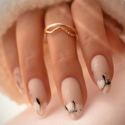 Colorful Press On Almond Nails Set with Pearl Flowers - Smarsty