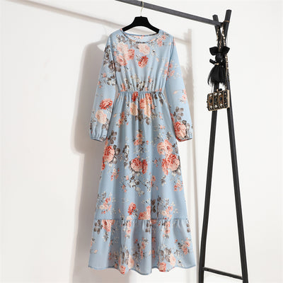 2023 Sping Summer Bohemian Women Maxi Dress Casual Long Sleeve High Waist Beach Woman Chiffon Dresses Floral Vestidoes Mujer New - Smarsty